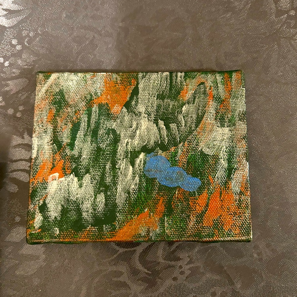 Hand painted original Abstract Green and Orange mini Canvas Art